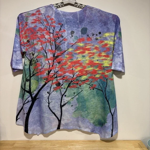 Et Lois Art To Wear Top Watercolor Trees Shirt Hi Low Womens Top Size XL USA - Picture 5 of 5